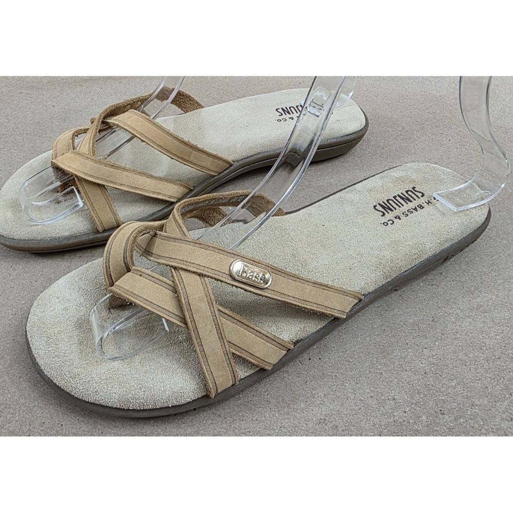 GH Bass (Sz 7 WW)  Sunjuns SHARON Flat Strappy Sandals TAN LEATHER FLIPFLOPS